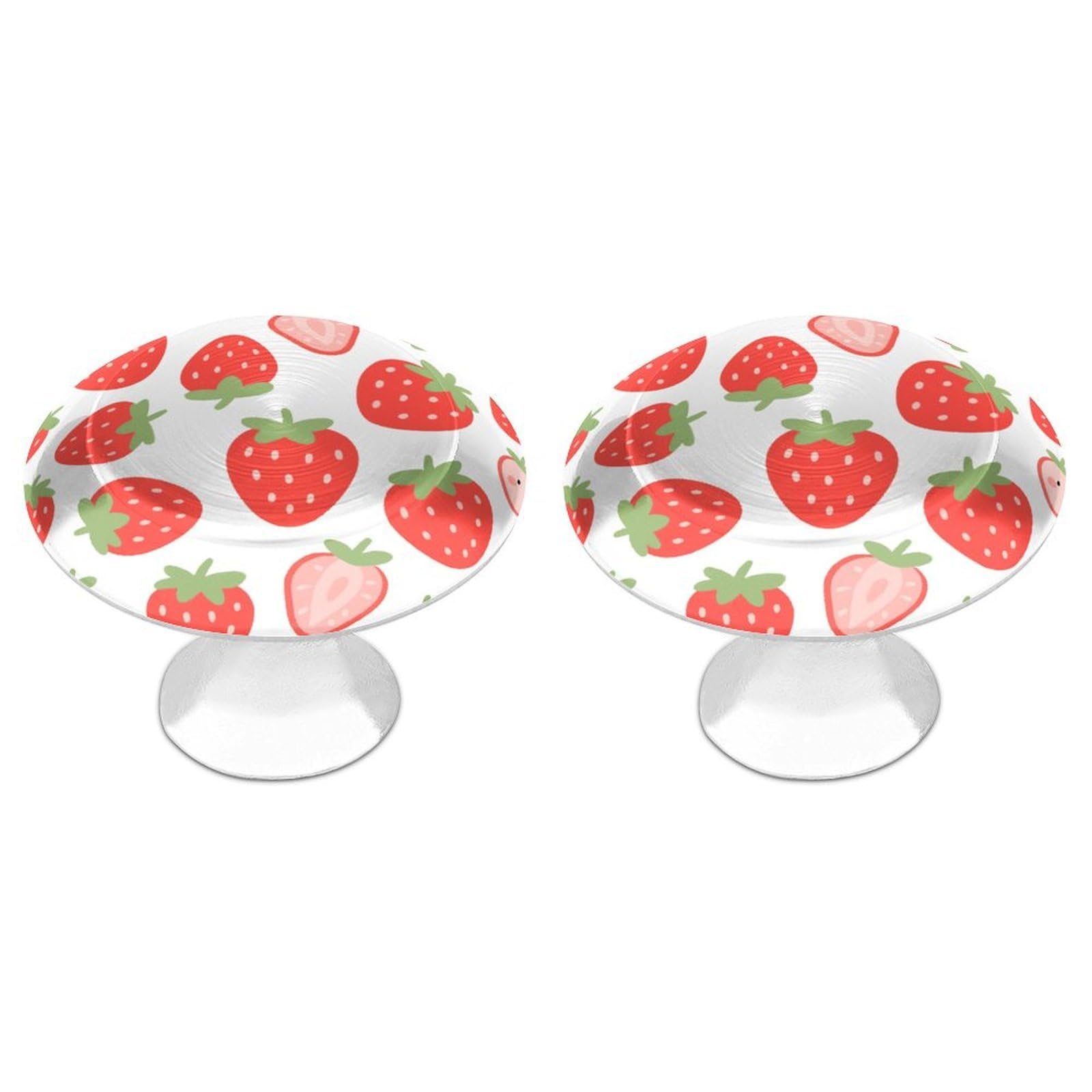YUXBVKRS 2 Pack Cabinet Knobs Stainless Steel Kitchen Cabinet Handles Funny Red Strawberry Pattern Drawer Pulls for Kitchen Bathroom Closet Dresser Cabinets