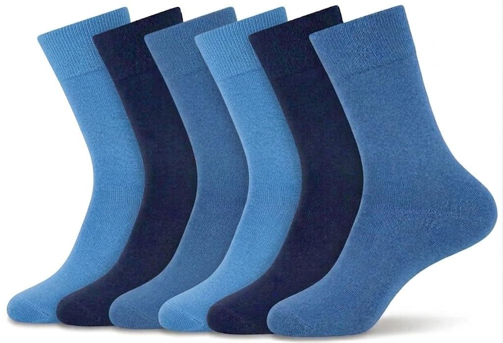 ZRWASKA® Diabetic Socks For Men Wide Elastic Cotton Neuropathy Loose Top Soft Grip Oedema Friendly Swollen Feet Legs non elastic socks Size UK 6-11 (6 Pairs - Blue T&S)