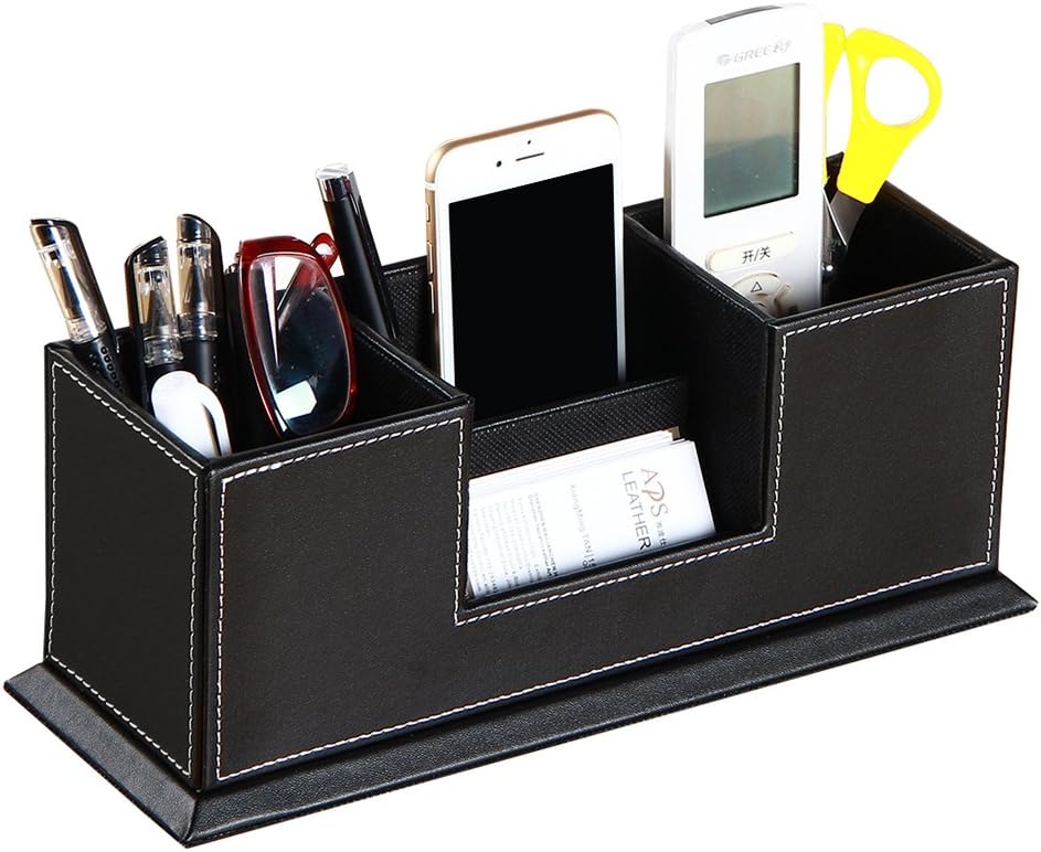 PU Leather Pen Pencil Holder,4 Compartment Office Supplies