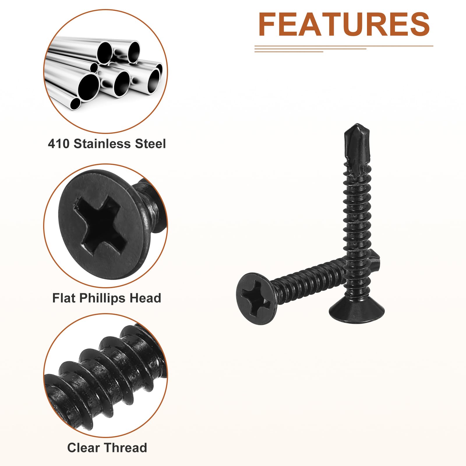 DTGN 100Pcs ST5.5x45mm Self Drilling Screws, 410 Stainless Steel Flat Head Phillips Sheet Metal Screw - Image 4