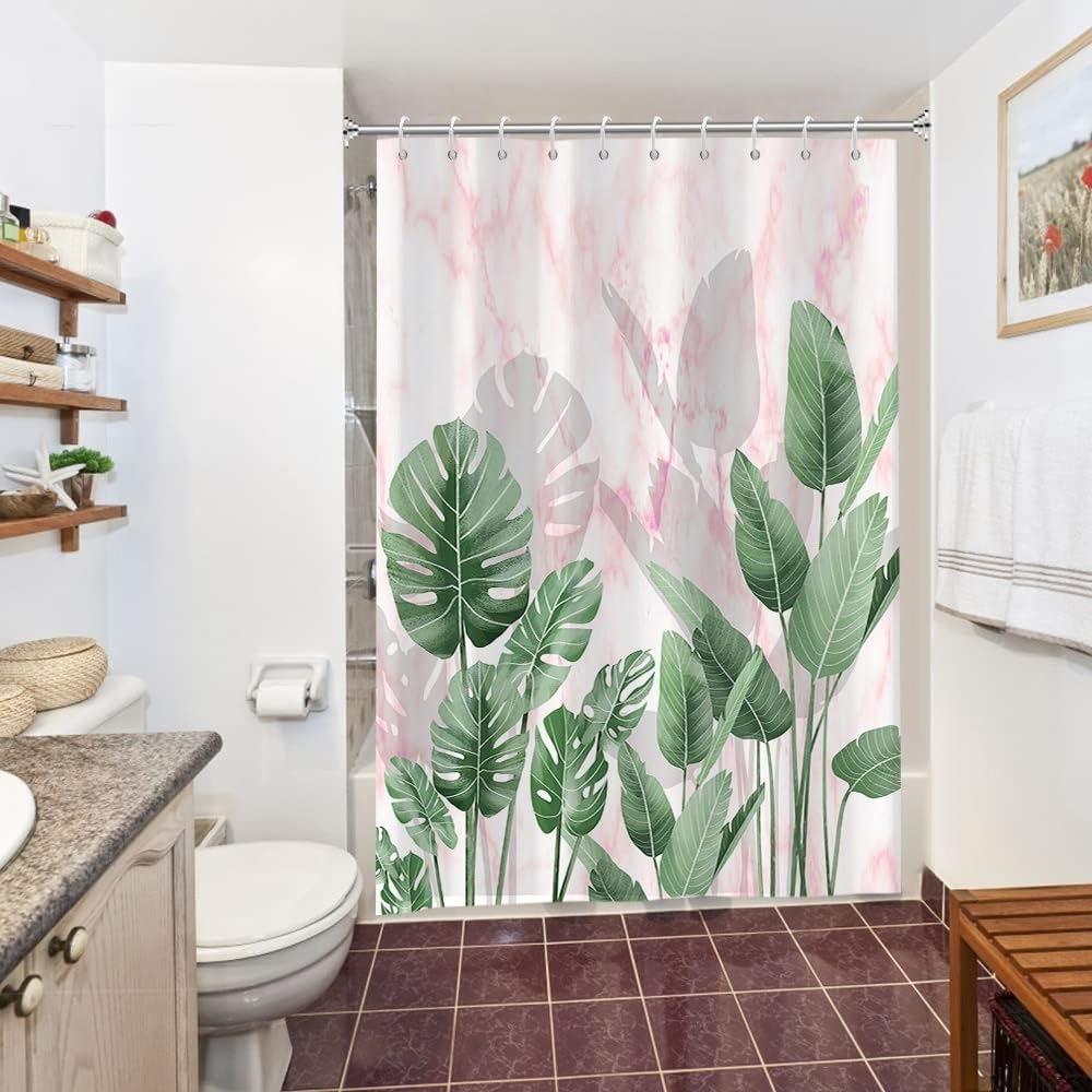 Cortina de Ducha de Hoja Eucalipto, Cortinas de Ducha Verde Oro Abstracto Planta Cortinas de Baño Antimoho Impermeable Lavable Tejido de Poliéster Cortina Ducha con 12 Ganchos 120x200cm — view 114
