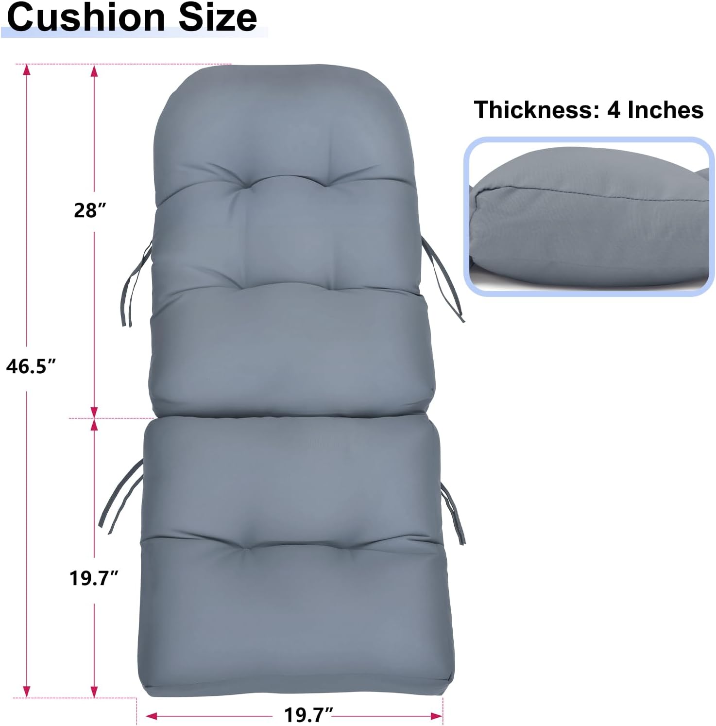 Skypatio Adirondack Chair Cushion, Thickened Waterproof Outdoor Patio High Back Rocking Chair Cushion, Gray Standard Gray 1