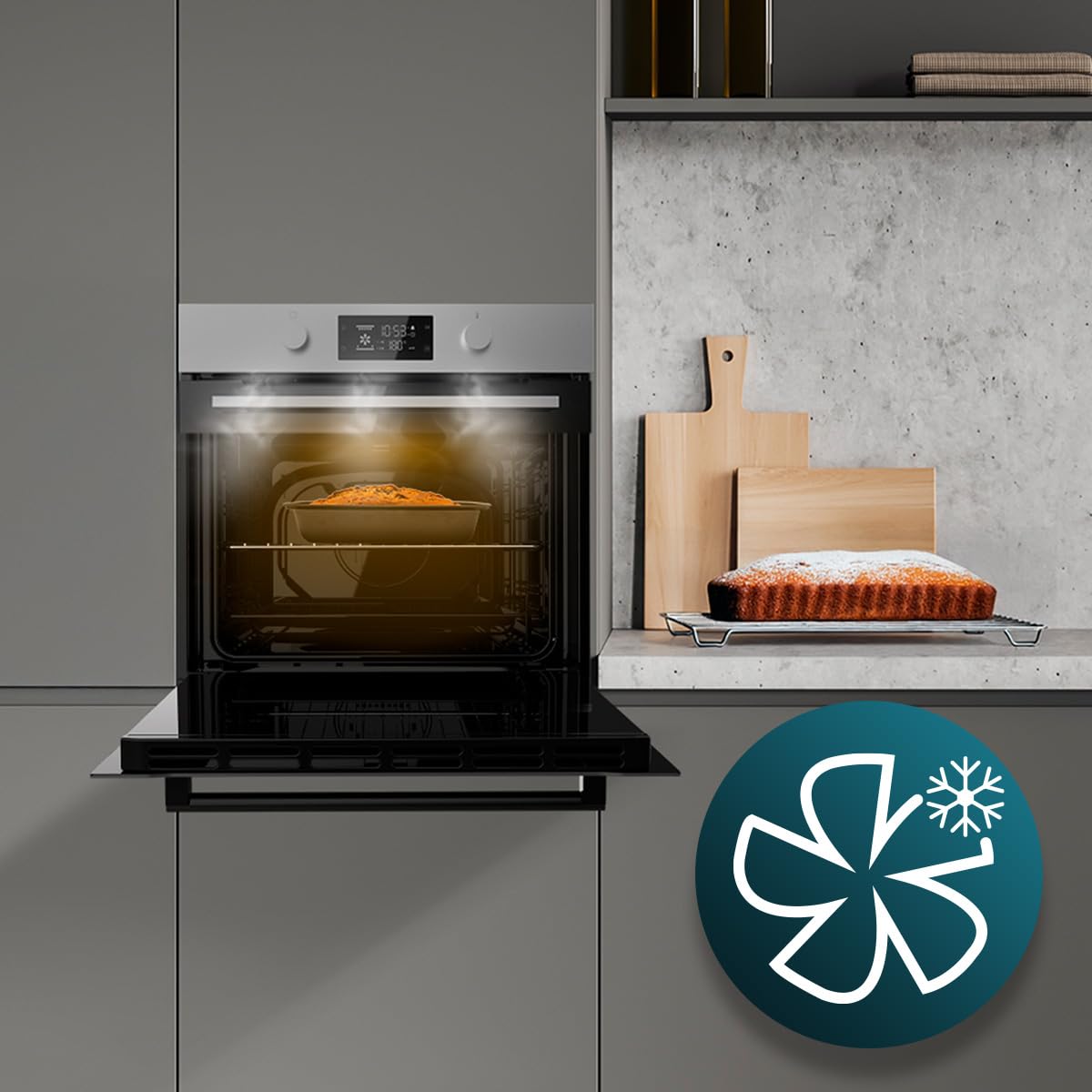 Cecotec Forno da Incasso Multifunzione Pirolitico Bolero Hexa P526000 Line A. 2800W, 73L, 9 funzioni: Defrost, Convenzionale, Grill, Pirolisi. Display Touch, Cooling Fan, Porta Vetro, Classe A
