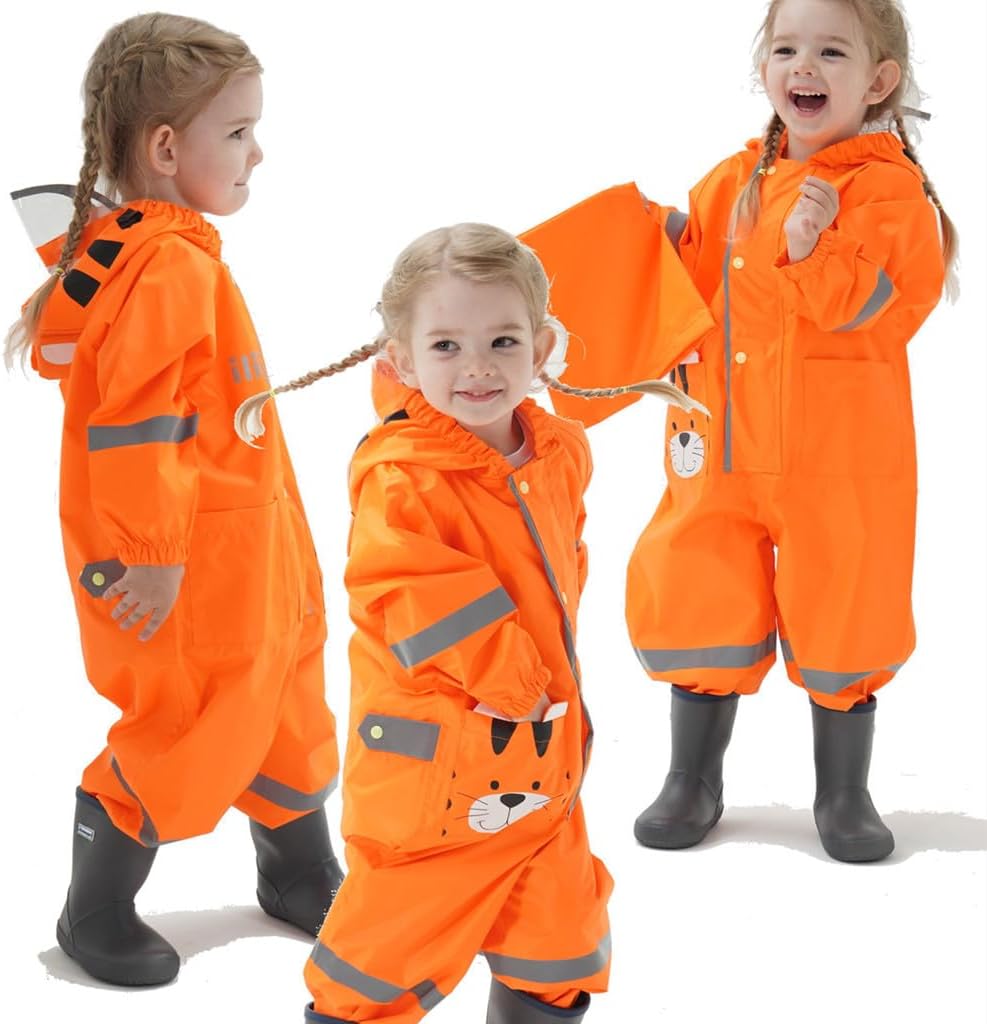 Toddler Kids Rain Suit with Hood - Waterproof Coverall One Piece for Kids (1-9 Years) - Image 2