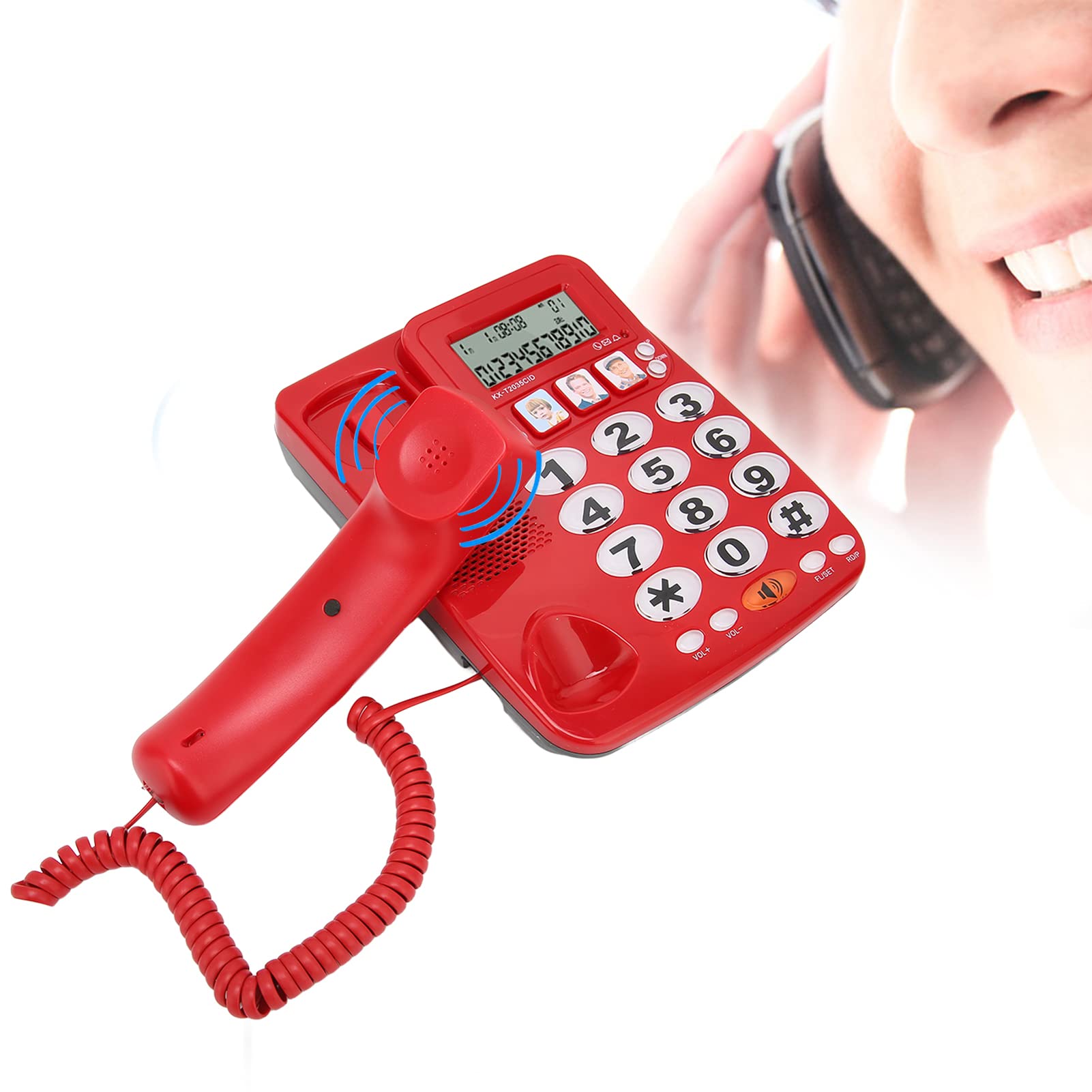Pilipane Telefono con Filo con Suoneria Regolabile,Telefono con Tasti Grandi per Anziani, Telefono con Filo con ID Chiamante per Ufficio Domestico, Telefono Fisso Cablato Montabile a Parete(红色)