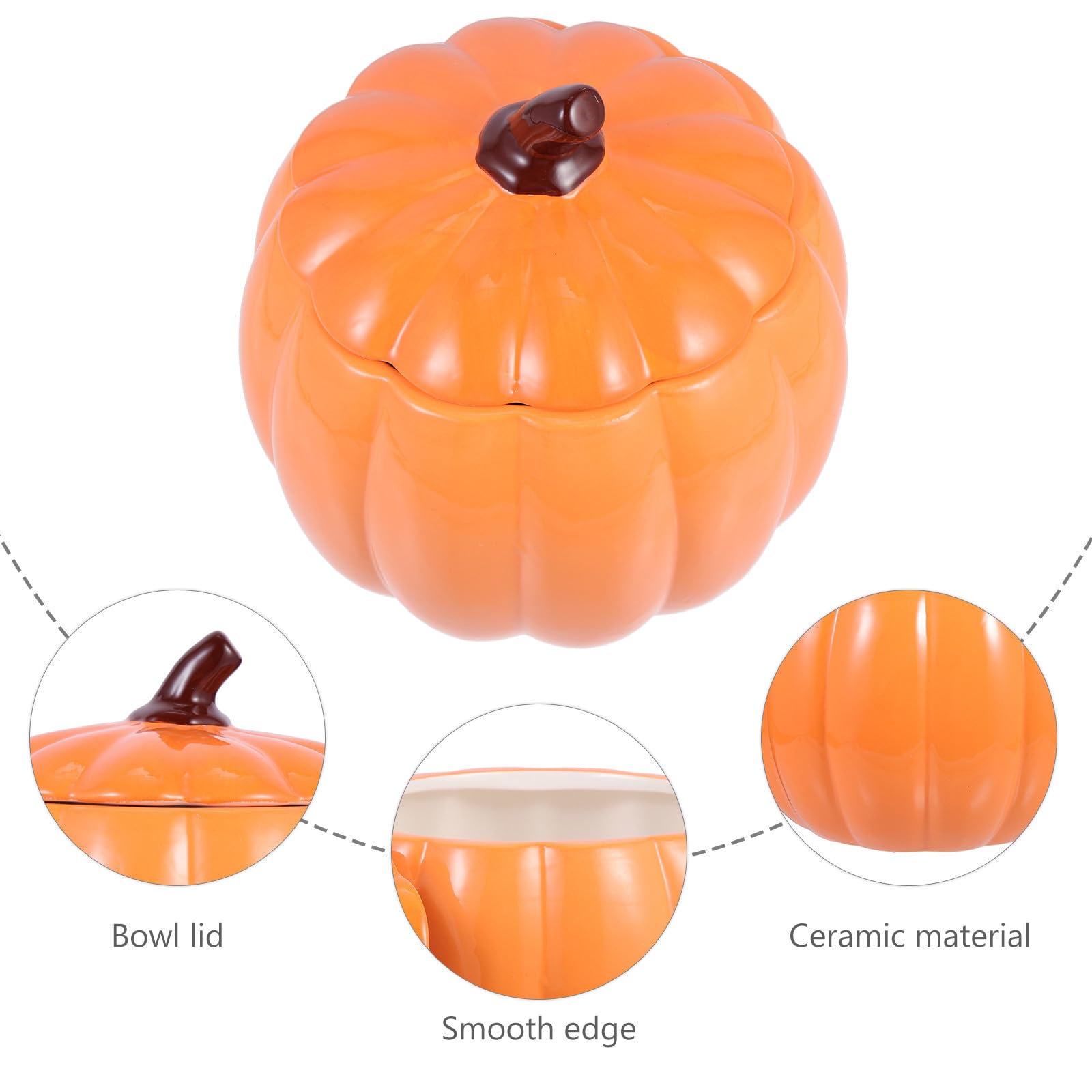 Ciieeo Tazón de Sopa de Calabaza 1800ml Cerámica Naranja Tapa y Asa | Decoracion Otono, Recipiente de Cerámica para Alimentos, Tazón de Sopa Decorativo