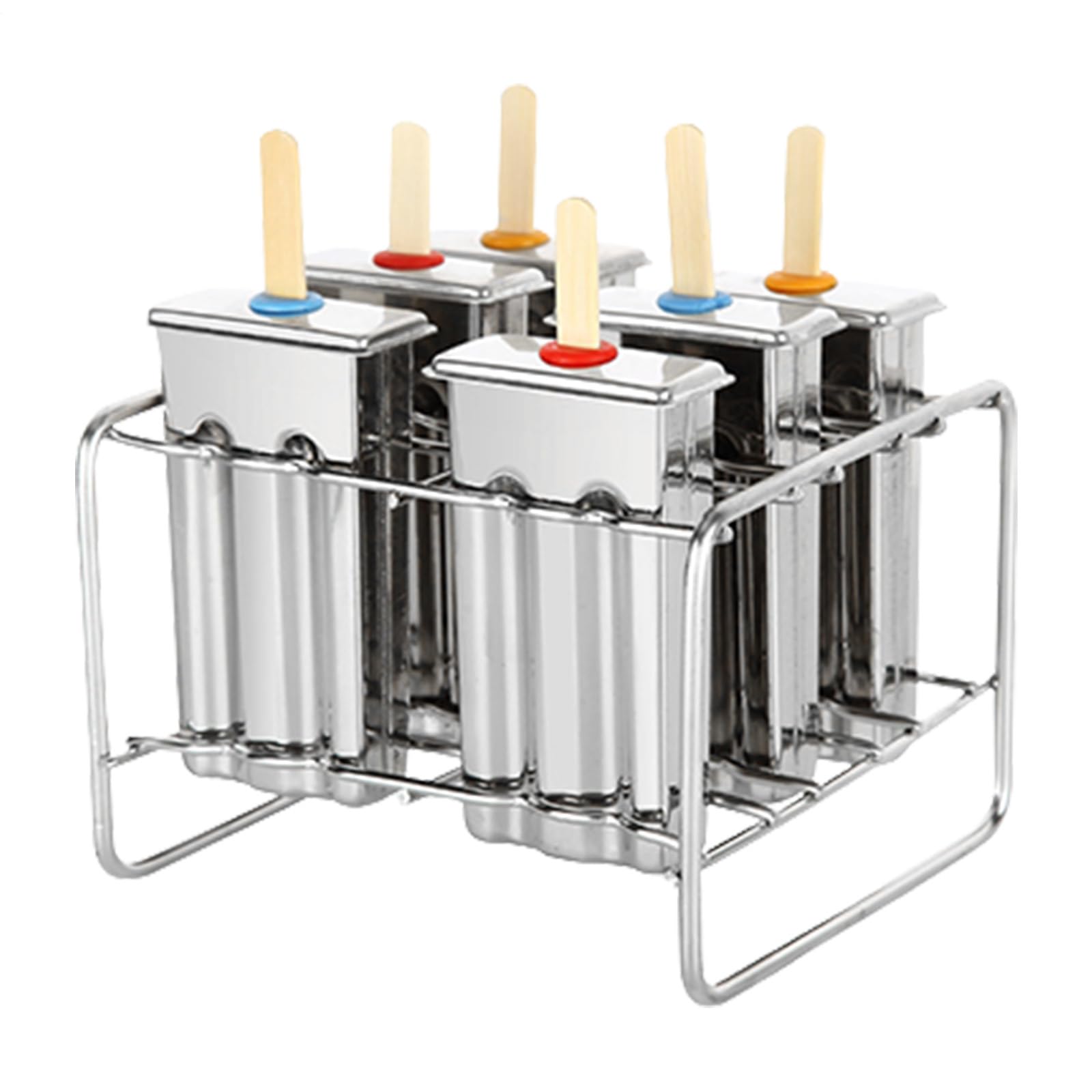 Moldes de acero inoxidable para helados – 6 moldes para hacer helados con | base de soporte, bandeja de metal duradera para paletas de hielo | Moldes de acero inoxidable reutilizables para
