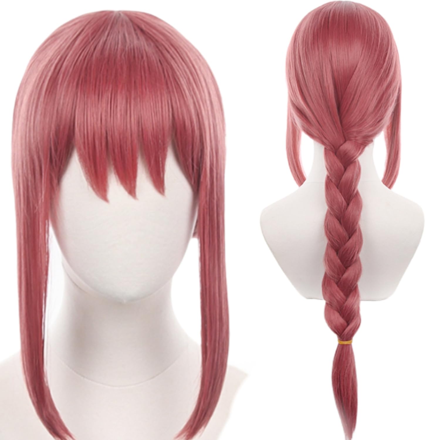 Makima Cosplay Wig for Chainsaw Man, Pink Long Hair Wig Anime Straight Hair Costume Wig with Bangs Braid - Image 4