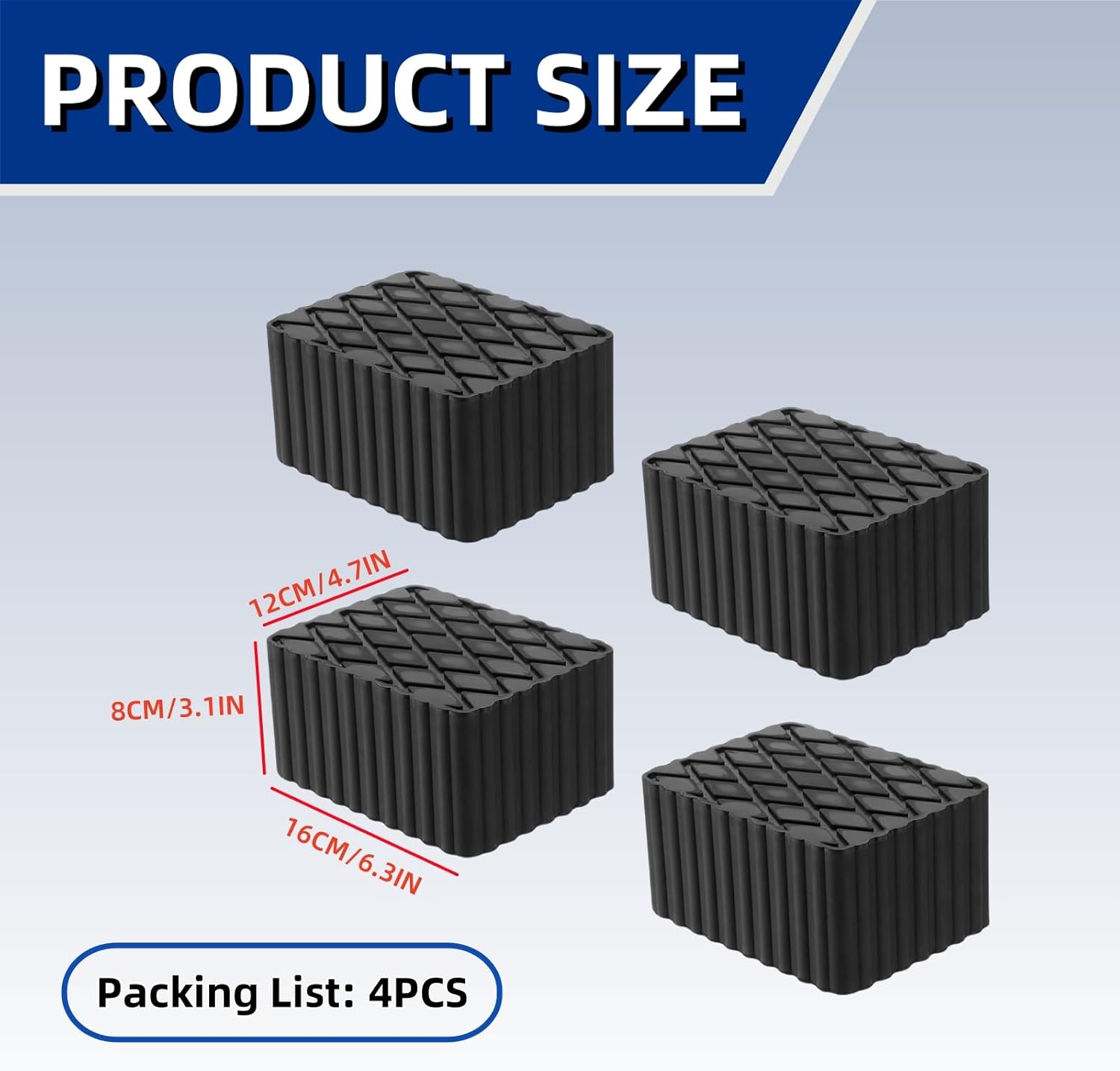 4 Pack Solid Rubber Auto Lift Pads, Universal Lift Blocks for Car Jacks and Lifts, Anti-Slip Spacer Pads, 3000lbs Capacity, 6.3x4.7x3.1IN
