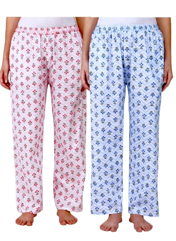 Omney trandy fasionable Women's Cotton Floral Printed Pyjama/Track Pant Lower, colour-Blue pink diwali,depawali,fastivel,Free Size Combo of 2-picture-15
