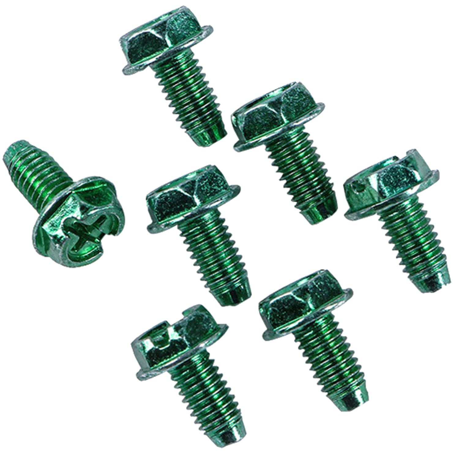 TAODAN 30PCS 10-32x3/8 Inch Green Carbon Steel Ground Screws Combination Slotted Hex Washer Head Suitable for Electrical Junction Case Metal Socket Switch Box