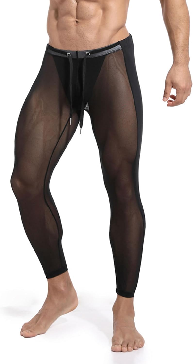 Men's See Through Sheer Yoga Pants Trousers Nylon Shapewear Underwear Breathable Bottoms