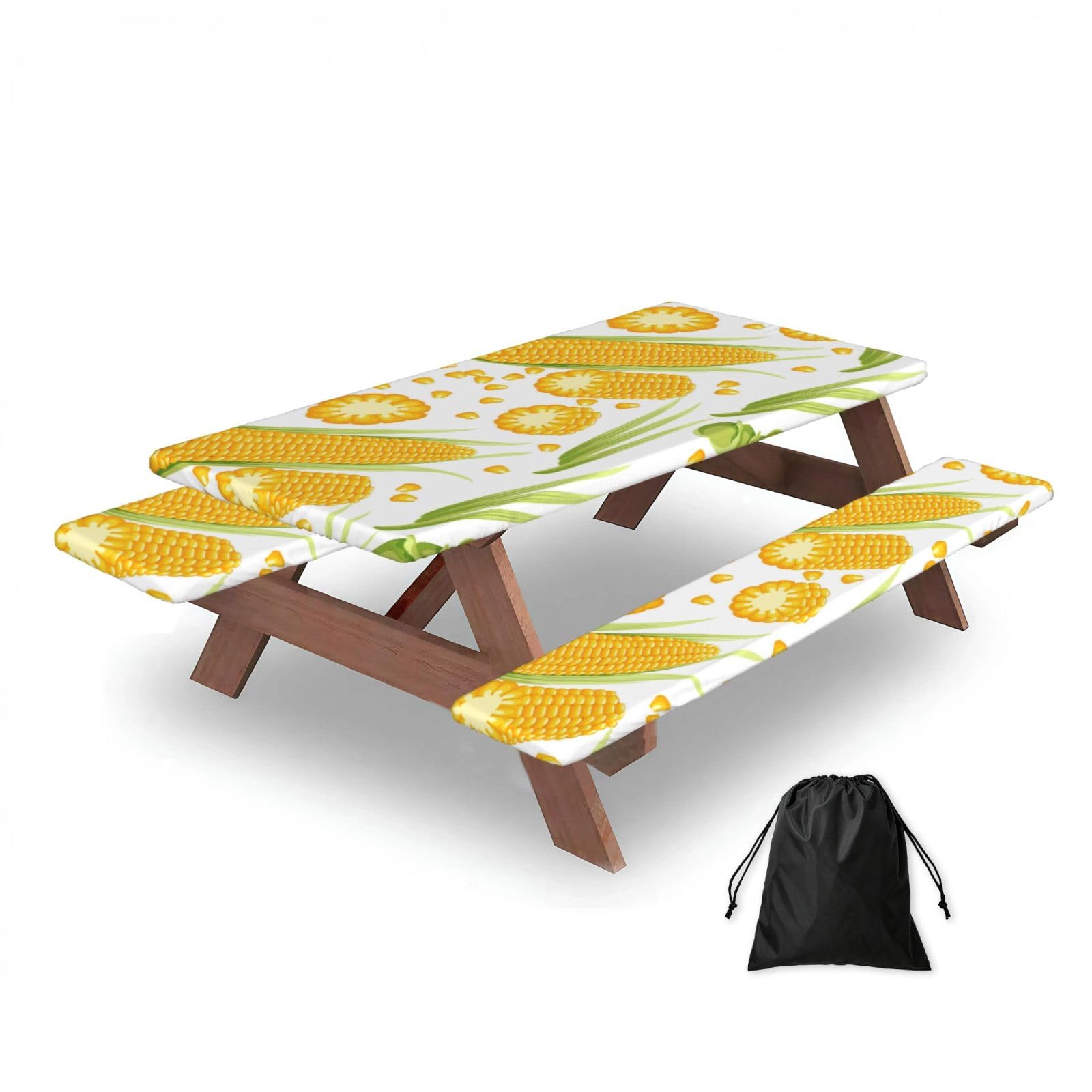 Dopklna As Picture Fresh Ripe Corn Cobs Pattern, Picnic Table Cover With Bench Covers -Waterproof Elastic Fitted Tablecloth For Garden Camping Patio 76X152cm