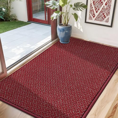 COSY HOMEER Dirt Trapper Door Mat 32"x48" Non Slip Washable Red