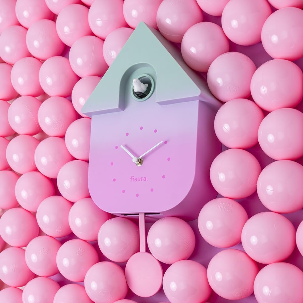 Fisura – Cuckoo Wall Clock with Color. Unique Analog Timepiece with Pendulum in ABS Plastic, Decorative Gift idea for Home. 8,5 x 3,1 x 16,3 inches. 3 AA Batteries (not Included). (Gradient)