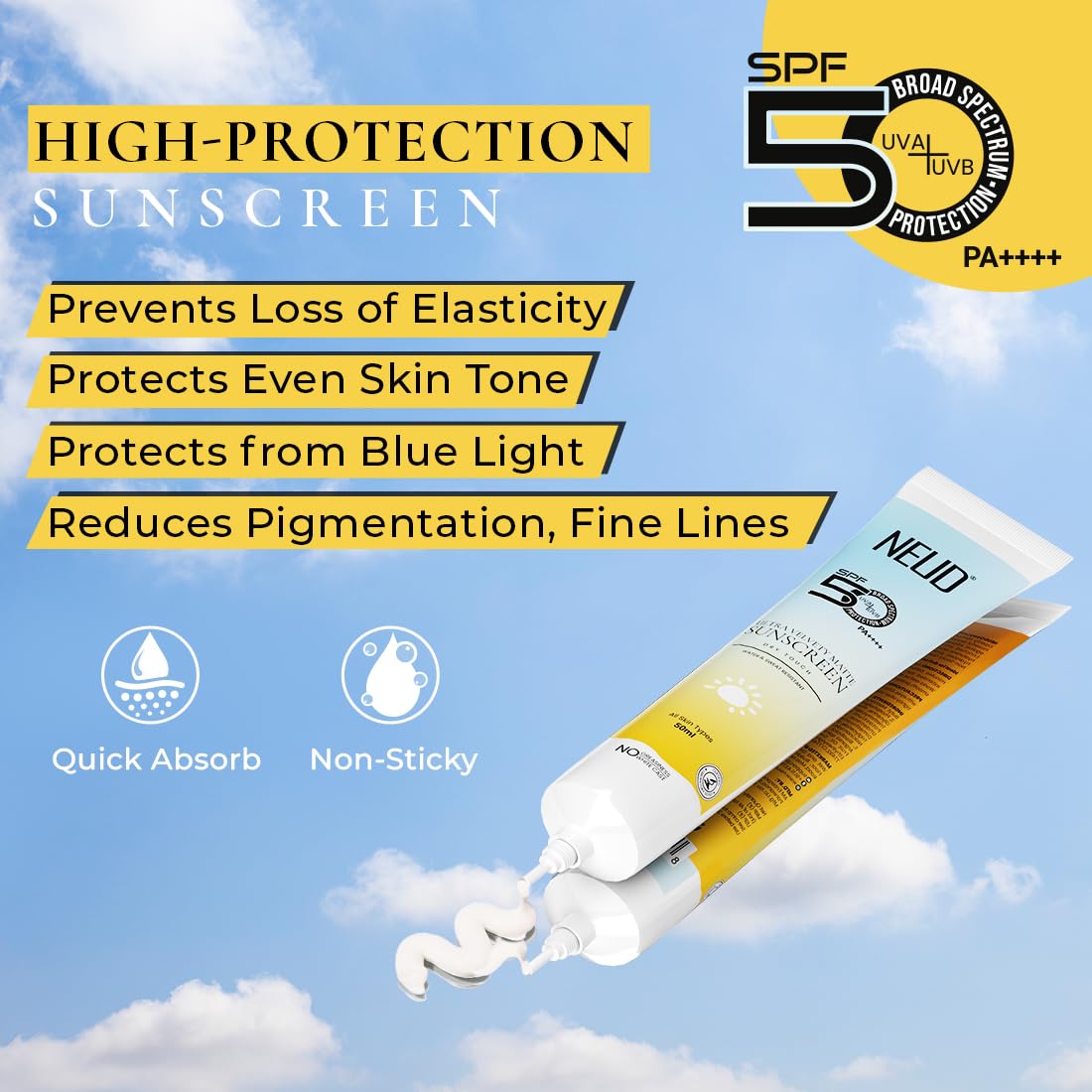 NEUD 50g Ultra Matte Dry Touch Sunscreen with SPF 50++++ Waterproof, For Uva/B Sun Protection, Velvet Touch Sun Screen for Women & Men, Tan Removal, Pigmentation, No White Cast, Lightweight & Quick Drying - Pack of 1 2