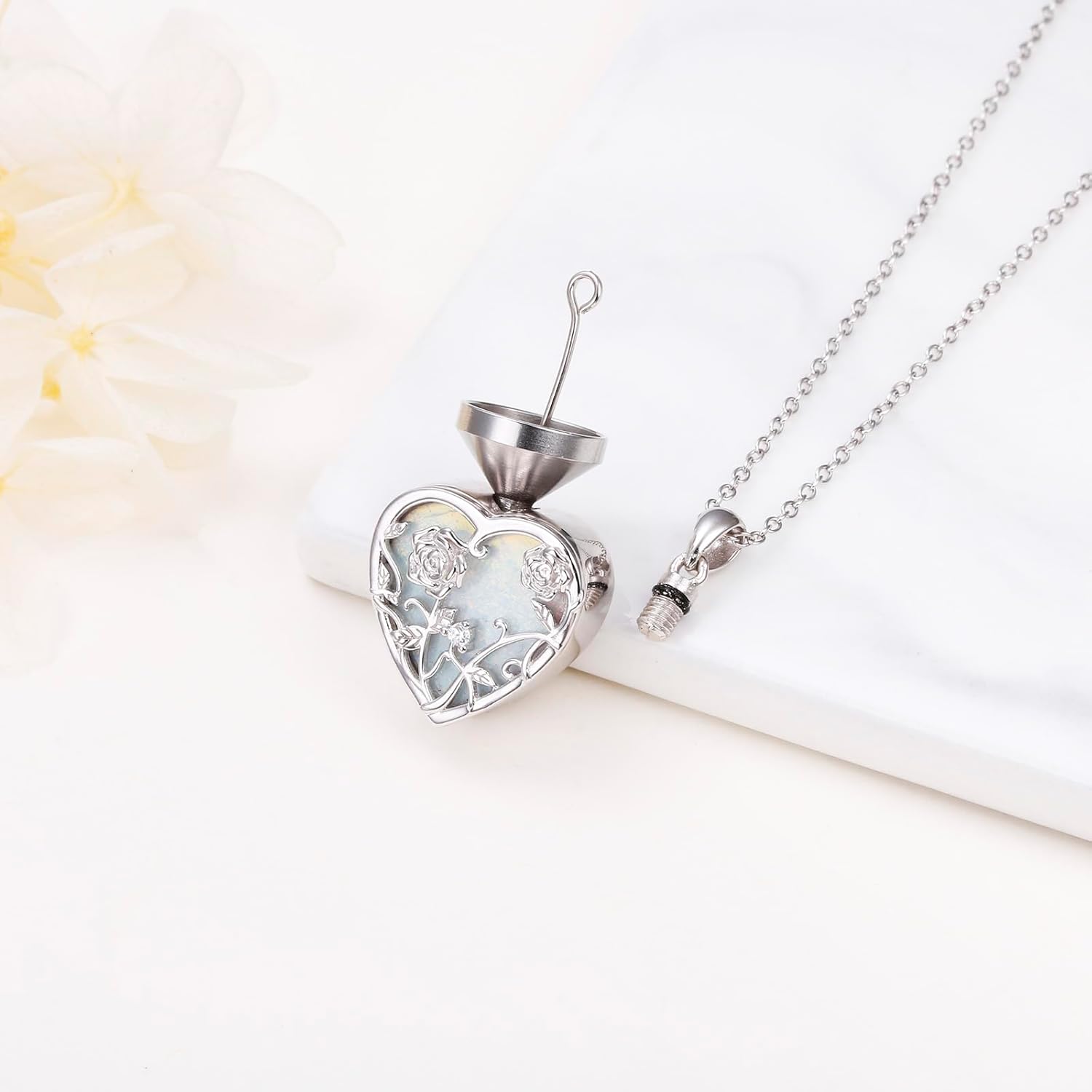 Yearace Urn Necklace for Ashes Sterling Silver Filigree Locket Necklace that Holds Pictures Heart Keepsake Memorial Necklace Cremation Jewelry for Ashes for Women Men - Image 4