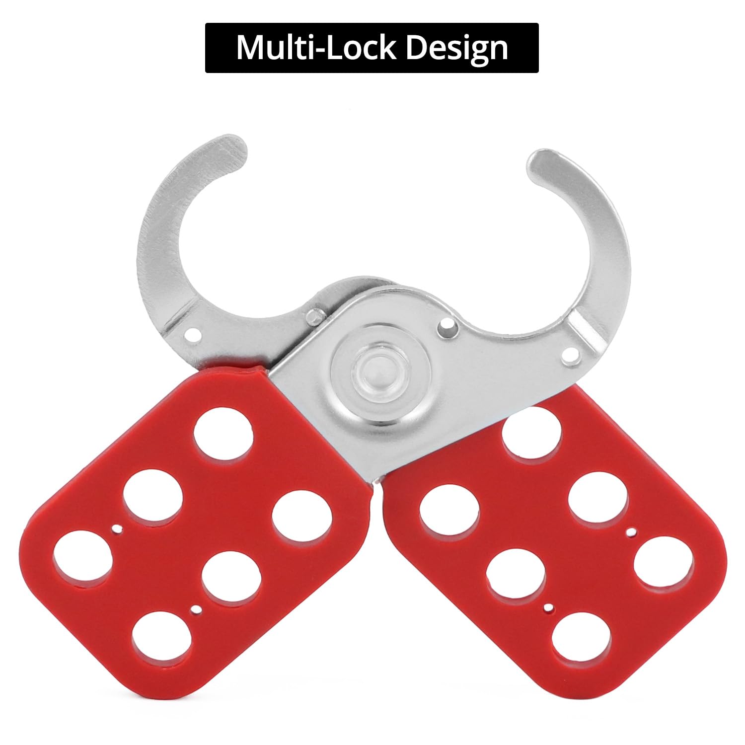 QWORK Cerradura de bloqueo de etiqueta, acero inoxidable y nailon, 50 unidades, diámetro de mandíbula de 1 pulgada, dispositivo de seguridad de bloqueo de grupo