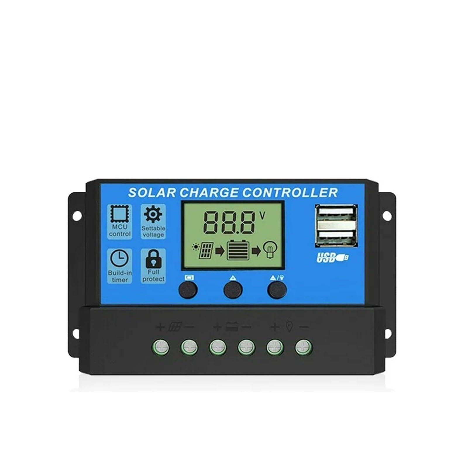 CUDTAPI PWM Solar Char Controller 60A 50A 30A 20A 10A 12/24V Solar Panel Regulator LCD Display Dual USB 5V Output PV Regulator Load(30A)