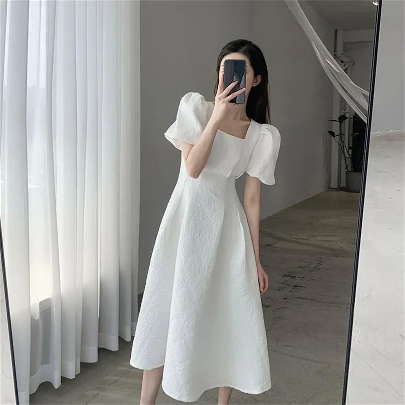 Abito lungo bianco da donna in stile francese con colletto quadrato estivo Plus Size elegante dimagrante abito