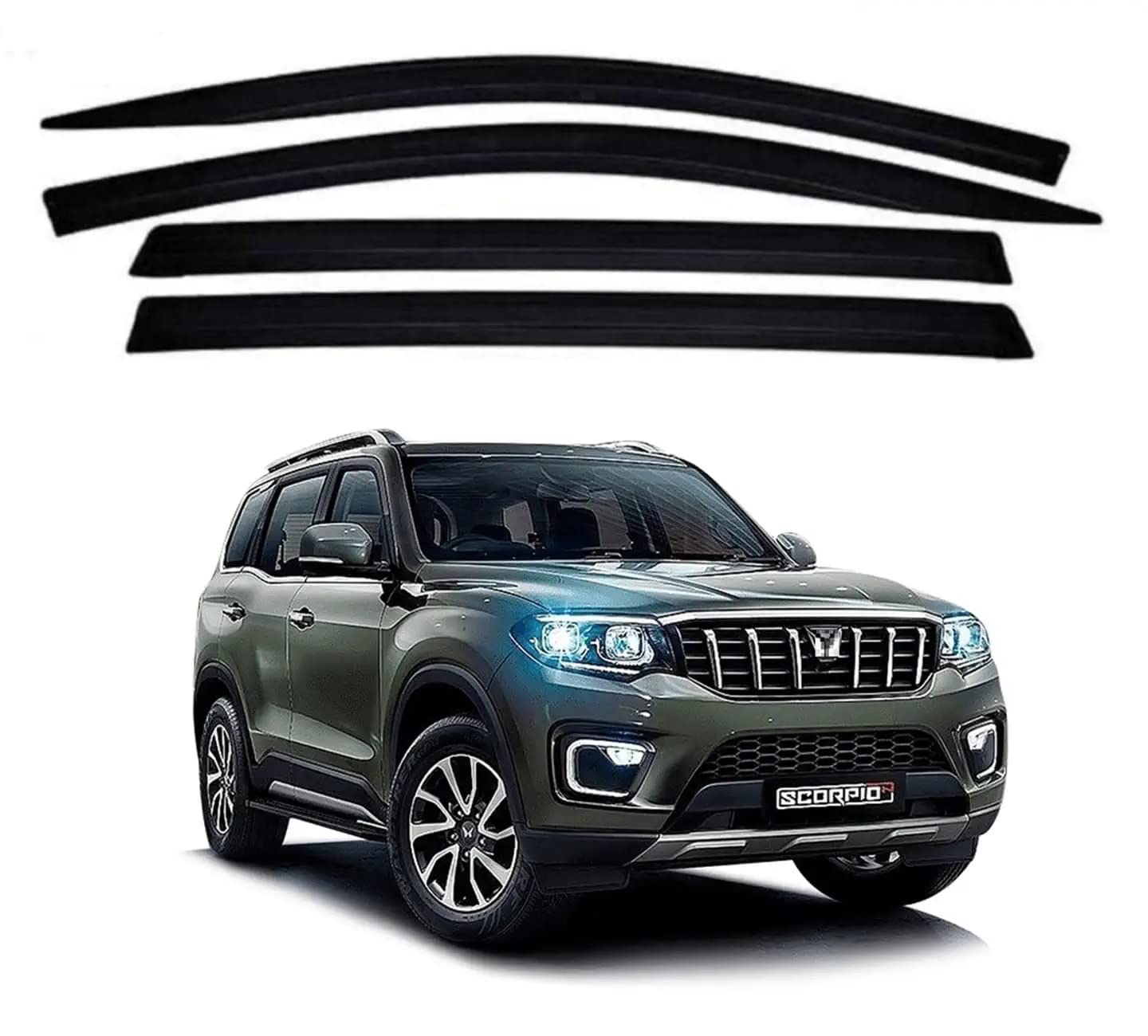 Car Unbreakable Door Visor/Wind Deflector/Rain Guard Compatible for Mahindra Scorpio-N 2022 Onwards (Set of 4)