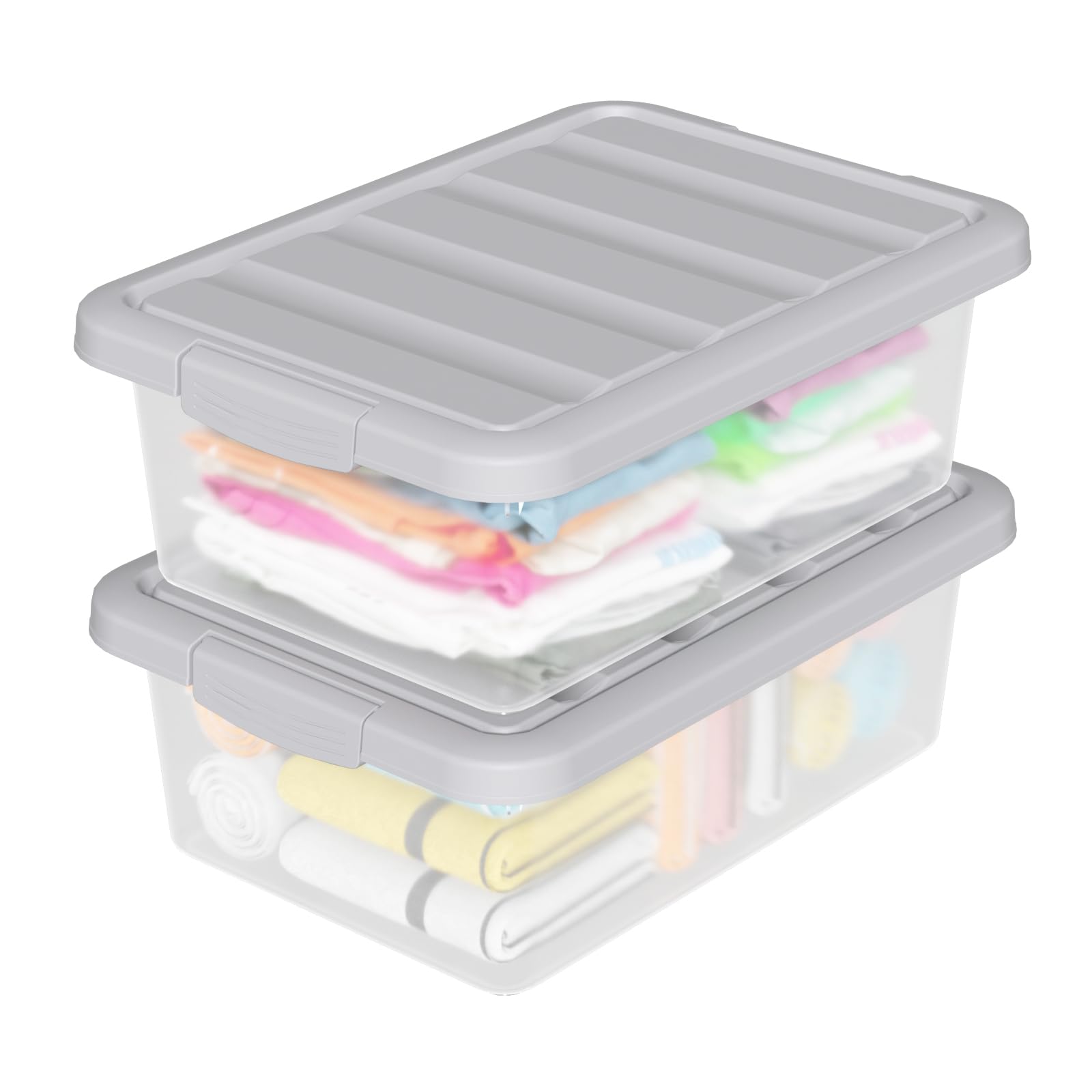 Buyitt 16 L Clear Plastic Under Bed Storage Bin, Stackable Bin with Latch Gray Lid(2 Pack)