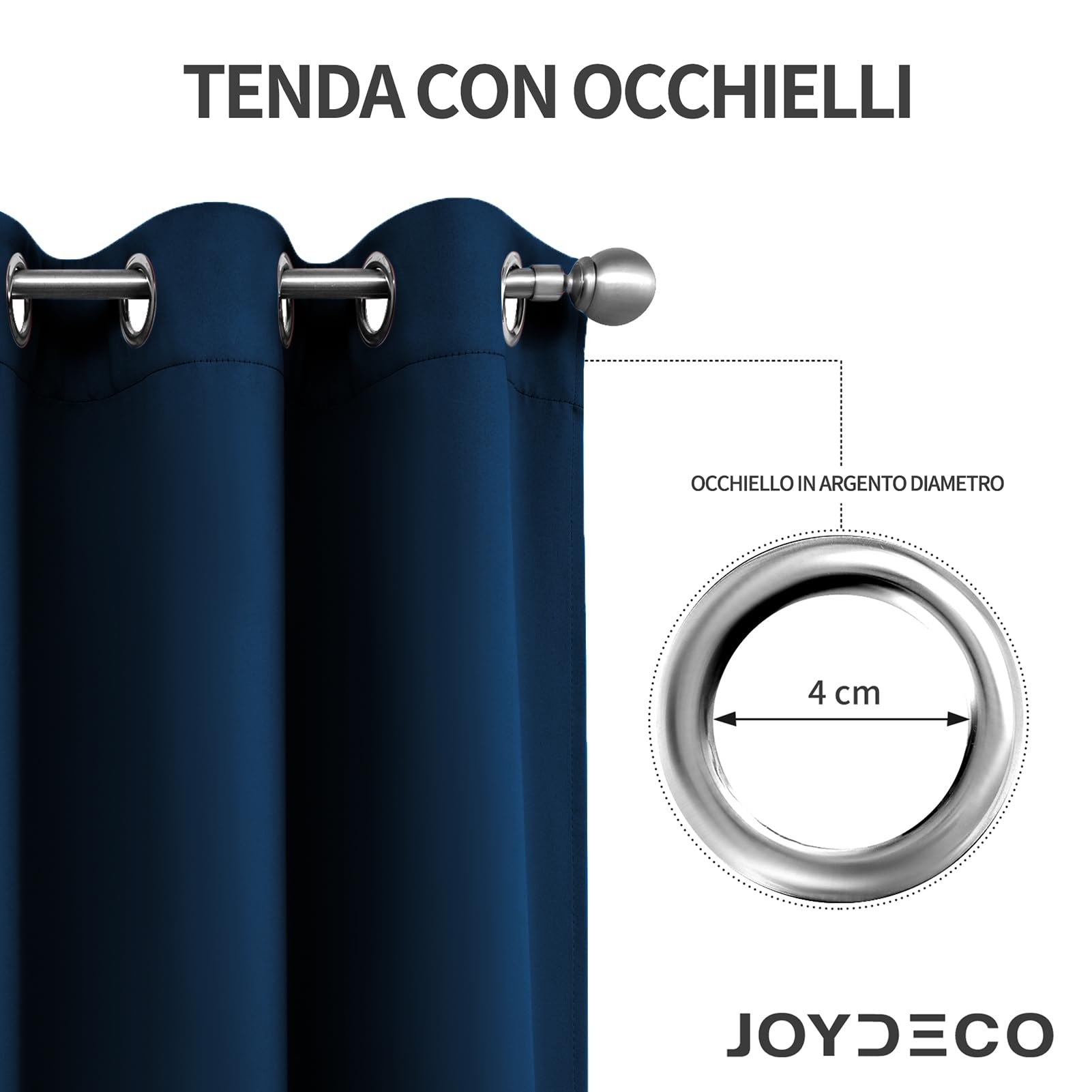 Joydeco Tende Oscuranti per Interni 2 Pezzi L 140 x A 200, Tende Termiche con Occhielli Blu Navy per Soggiorno Moderne, Cameretta Bambini, Camera