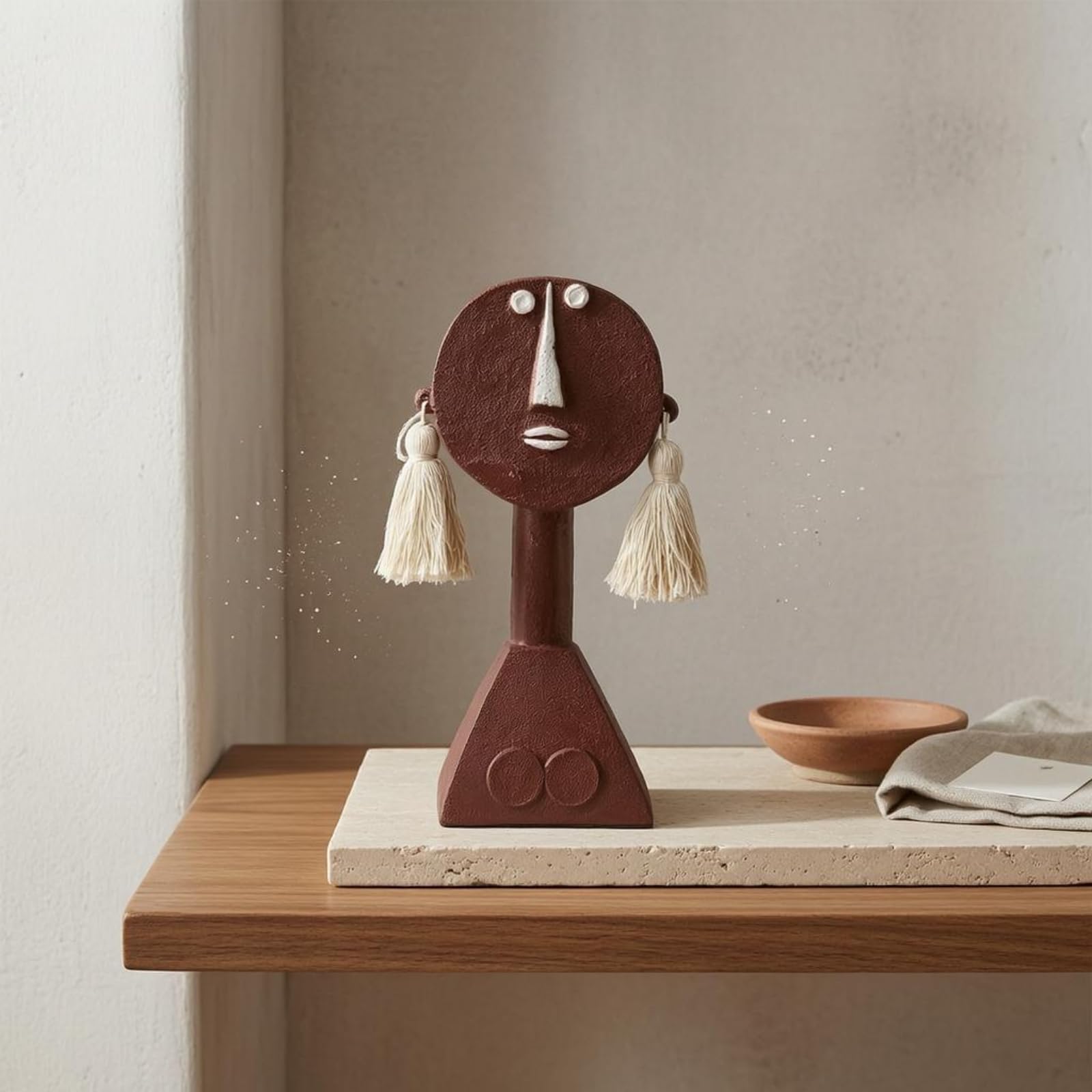 Figura Umana Irreale Orecchini Pendenti Figurina con Base Geometrica Decorativo Figura Volto Umano