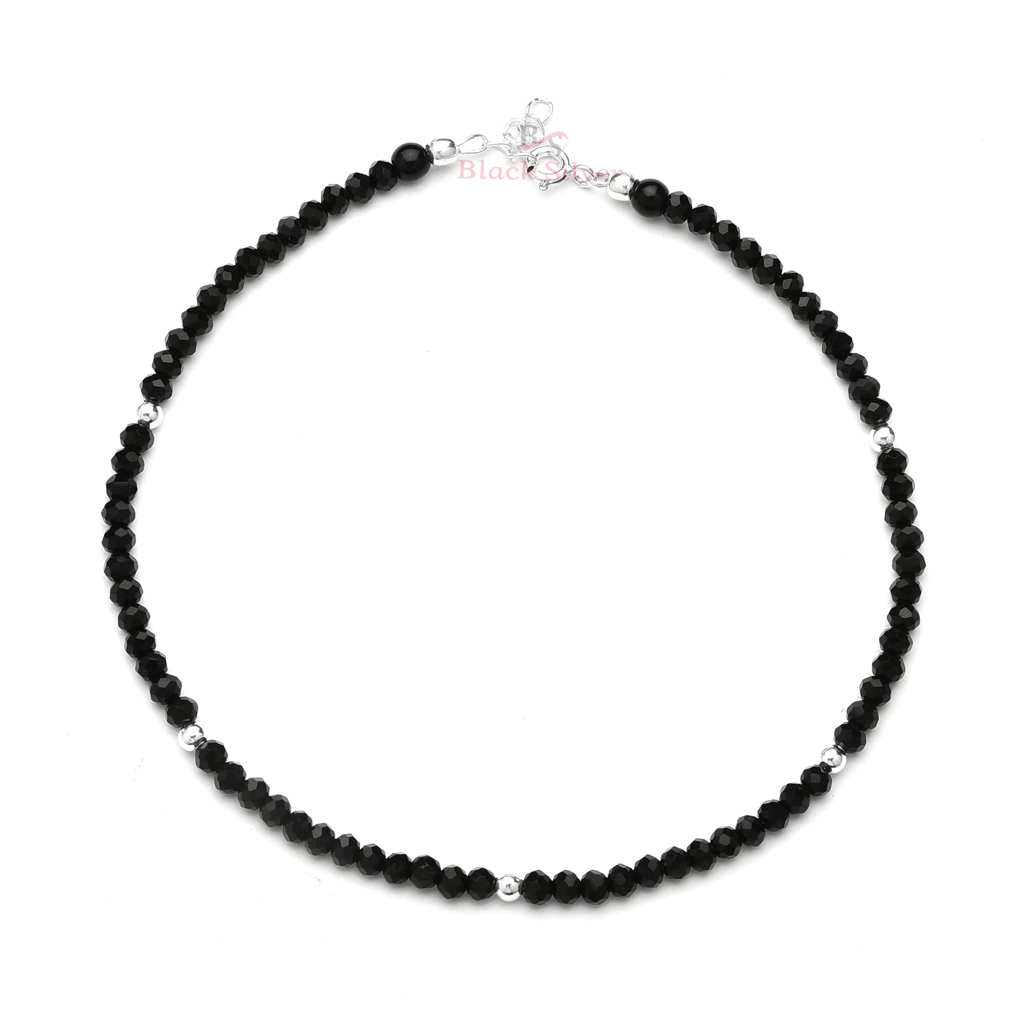 Black Silver 925 Silver Exclusive Stylish Nazariya Crystal Beads Anklet/Payal with 5 Silver Balls for Girls and Women - Single Piece (B0B69JXYGC) Amazon Price History, Amazon Price Tracker