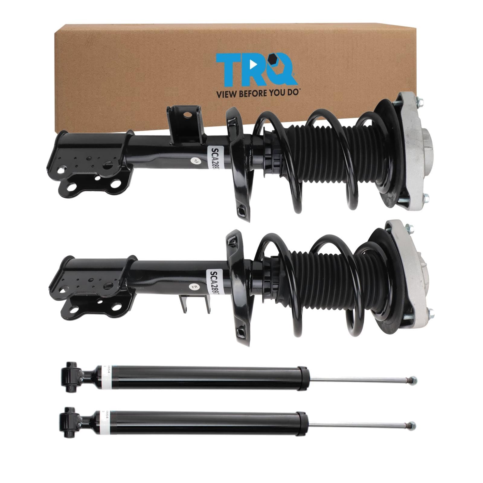 TRQ Front and Rear Complete Strut Assembly &amp; Shock Absorber Kit Complete Strut &amp; Coil Spring Assembly Compatible with 2014-2018 Mercedes-Benz CLA250