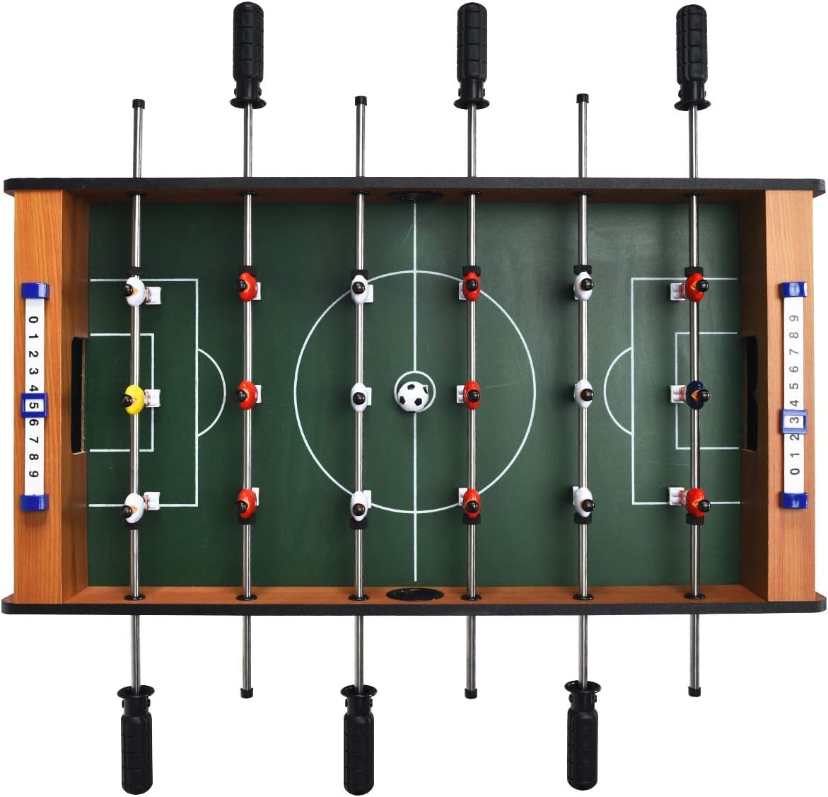 RELAX4LIFE Futbolín Plegable de Madera con Patas, 6 Asas, 18 Jugadores, 2 Balones y 2 Marcadores, Futbolín para Niños y Adultos, Juegos de Mesa para Dormitorio, Bar, Salón, Fiestas, 36x69x71cm