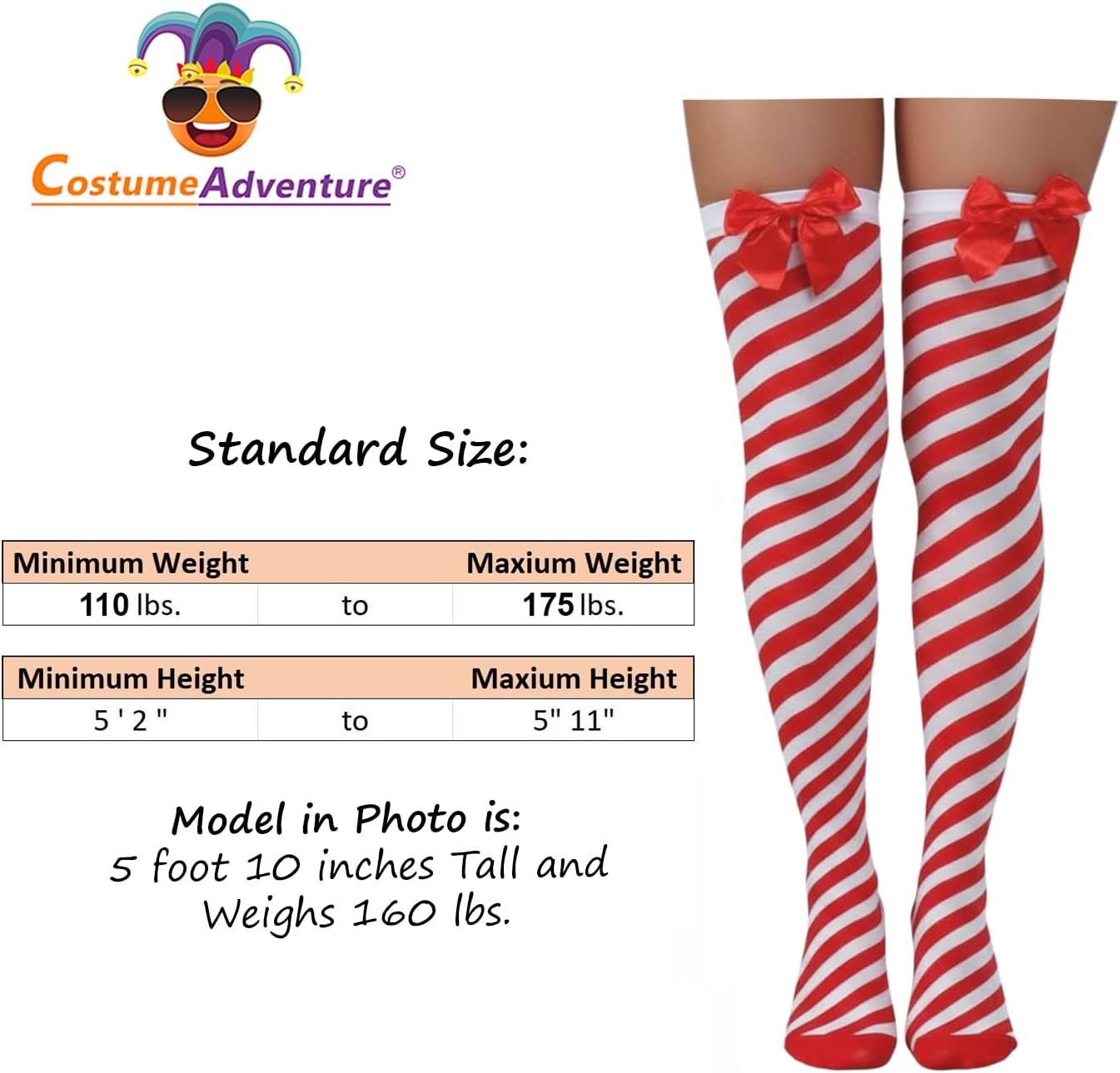 Red and White Striped Candy Cane Red White Striped Over The Knee Christmas Thigh High Stockings - Stanard Size - Image 2