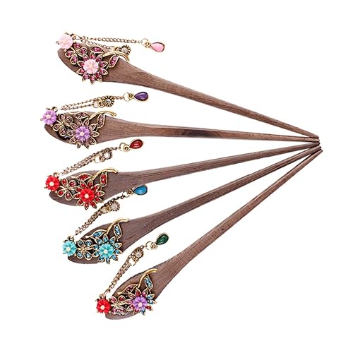 SEWACC 2 unidades de palillos chinos para el cabello, estilo retro, decoración vintage, con diamantes de imitación, peine chino hecho a mano,