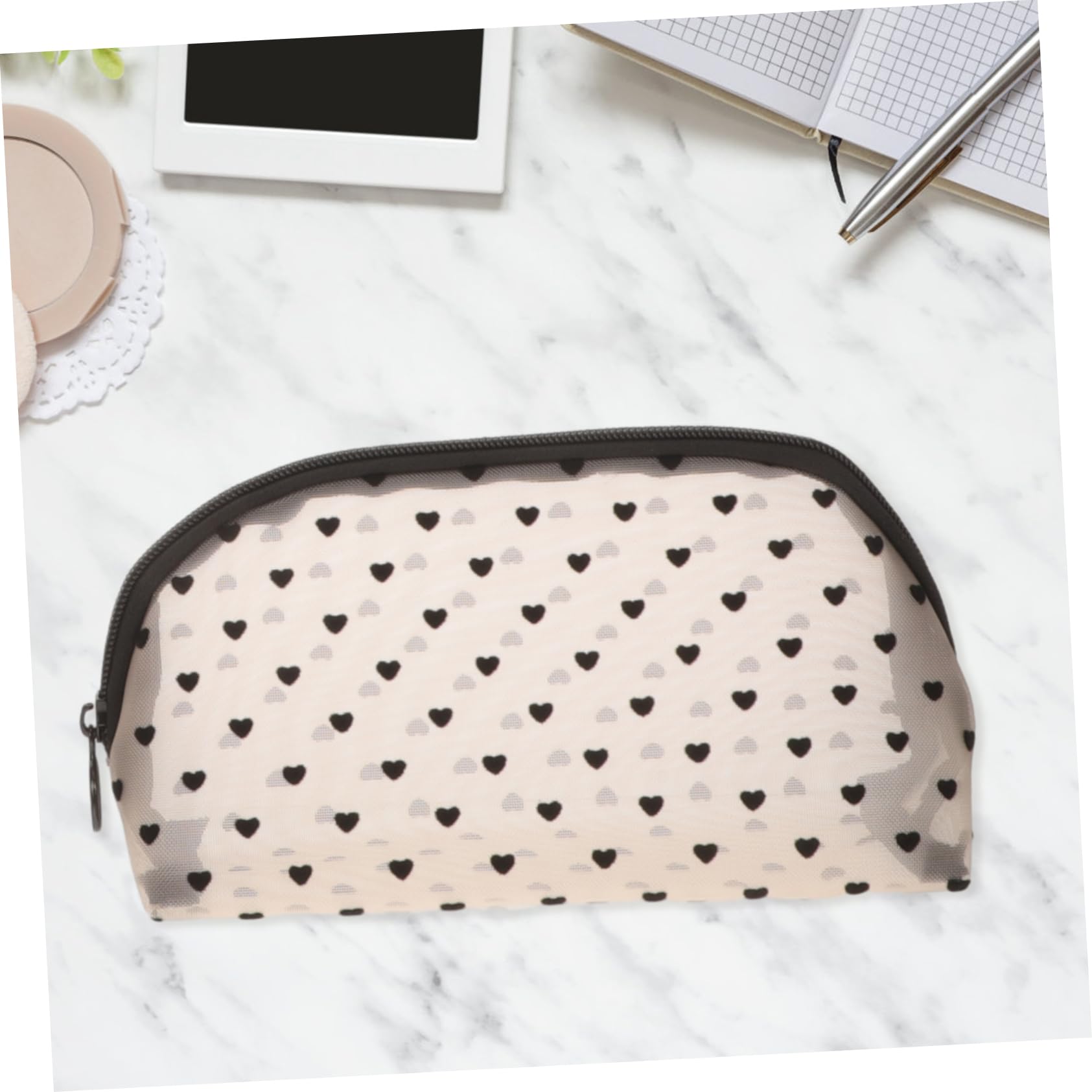 LIFKOME 6 Stck Teiliges Herzförmige Kosmetiktaschen aus Mesh mit Reißverschluss Transparente Leichte Make Up Organizer Taschen für Damen und Mädchen Tragbare Schminktaschen für Reisen