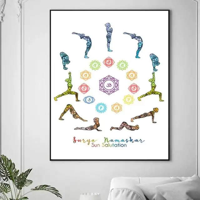 Sun Salutation Yoga Pose Wall Art Canvas Print - 50x70cm No Frame | Zonnegroet Yoga Decor