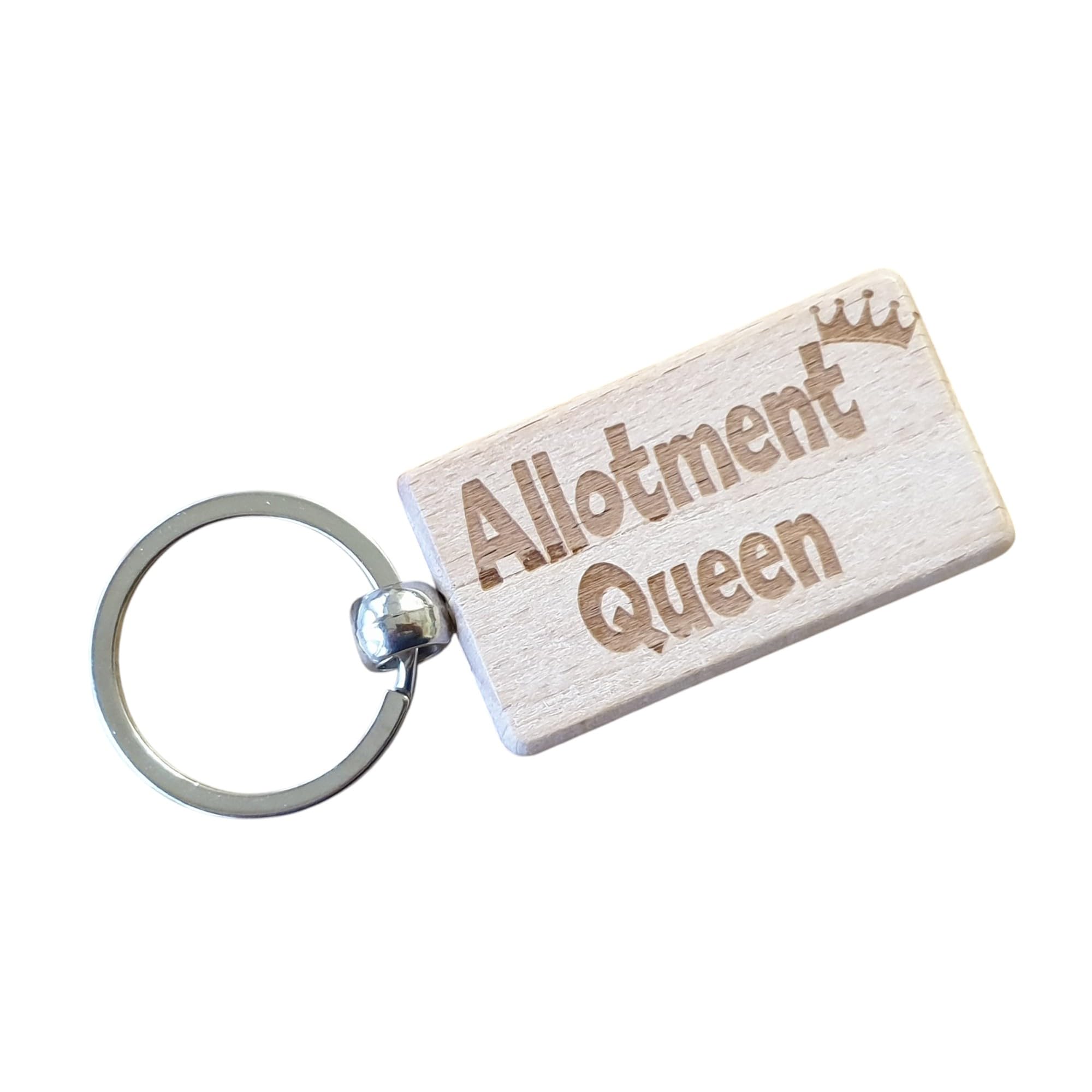 Decalarama Brown Allotment Keyring Gift Allotment Queen Cute Engraved Wooden Key Fob Novelty Custom Gardening Present