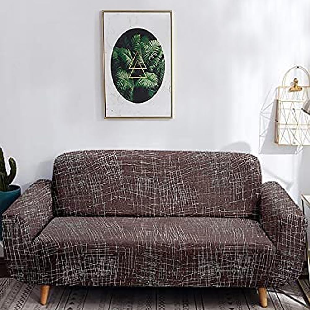 Cortina Polyester Spandex Sofa Cover | Geometry Print | Machine Washable | Couch Covers | Suitable for Home, Office, Functions | Soft and Durable Sofa Cover | Flexible Three Seater | Light Brown-image-40