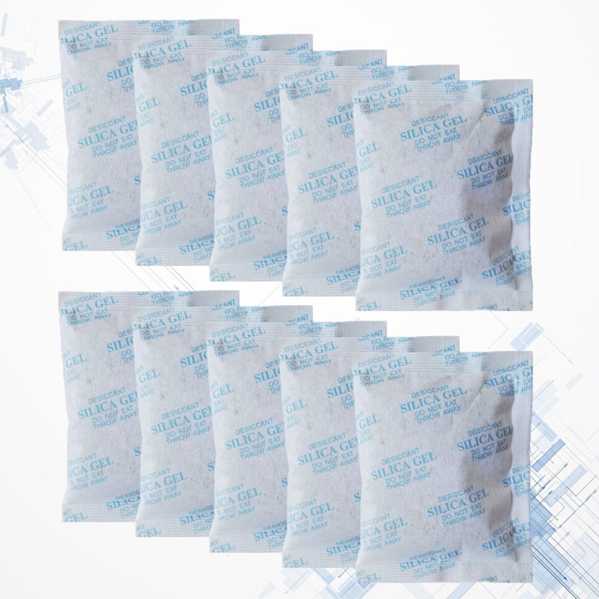 Wiederaufladbare Trockenbeutel 50 Stück 50g aus Vliesstoff | Mineralbasis, Blau, für Schublade und Kleiderschrank, zur Feuchtigkeits und Rostminderung