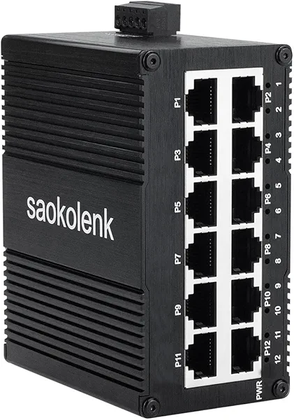 12 Port Industrial Unmanaged Gigabit Ethernet Switch,12 Port RJ45 10/100/1000Mbps Din Rail Mount Ethernet Switch,Wall Mounts Network Switch,-40°F to 167°F,IP40 Aluminium Shell (Non-PoE)