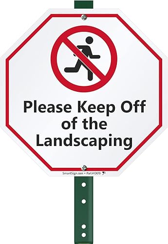 Miniatura 10 de SmartSign Letrero de patio con texto en inglés "Please Keep Off Of The Landscaping" de 10 x 7 pulgadas, kit de estaca de 18 pulgadas, aluminio