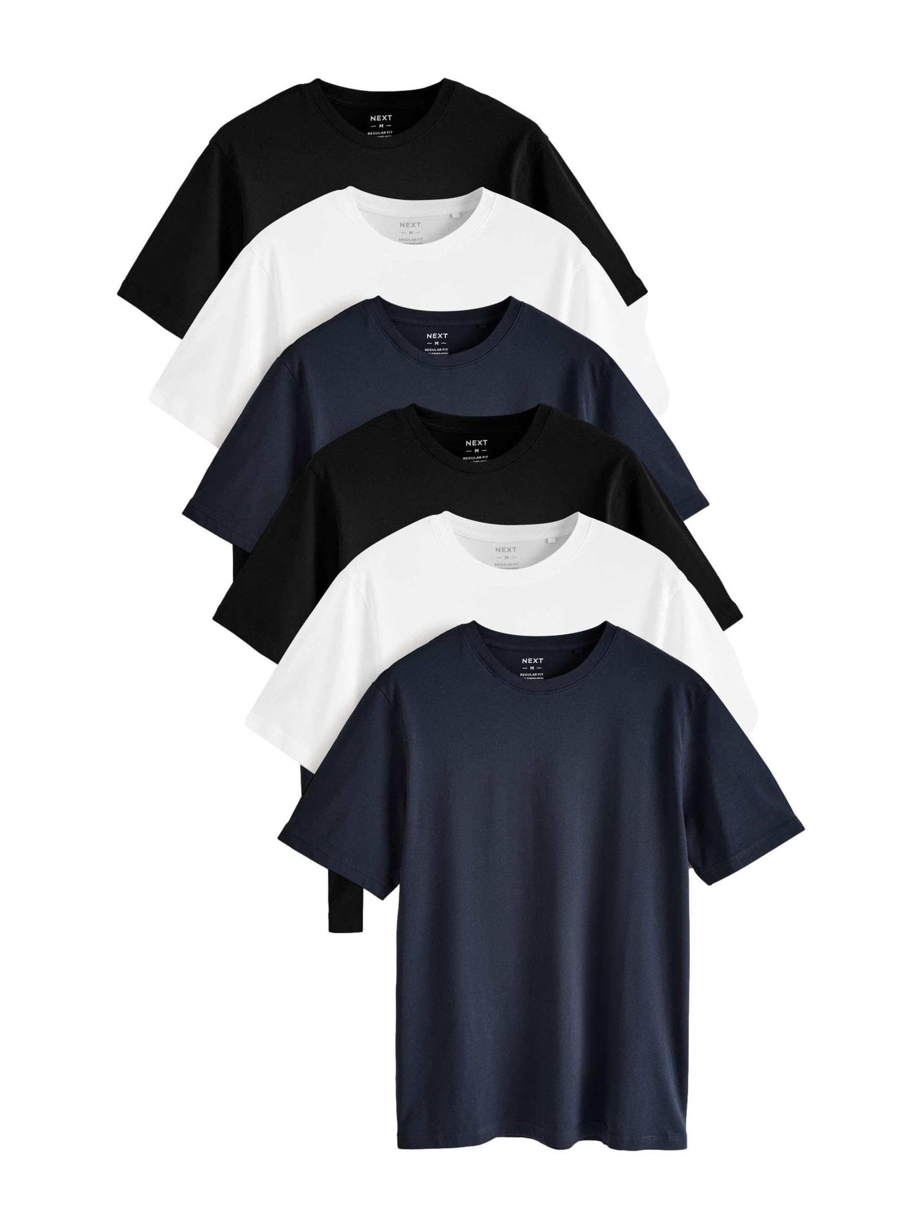 NEXT Uomini Confezione da 6 di T-Shirt di Cotone Basic | Standard, Vestibilità regular, Pull On, Lavabile in lavatrice