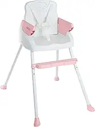 Cadeira De Alimentação Bebê Portátil 3 em1 Segura Apoio para Pés Ajustável Cinto 5 Pontos Capa Removível (ROSA)