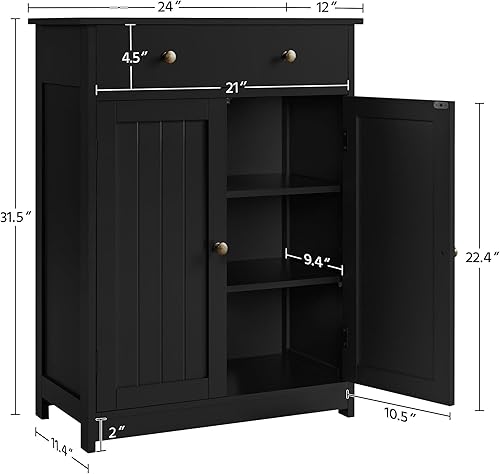 Miniatura 3 de Yaheetech Armario de almacenamiento de baño con 1 cajón y 2 puertas, armario de piso de baño con estante ajustable, unidades de almacenamiento de