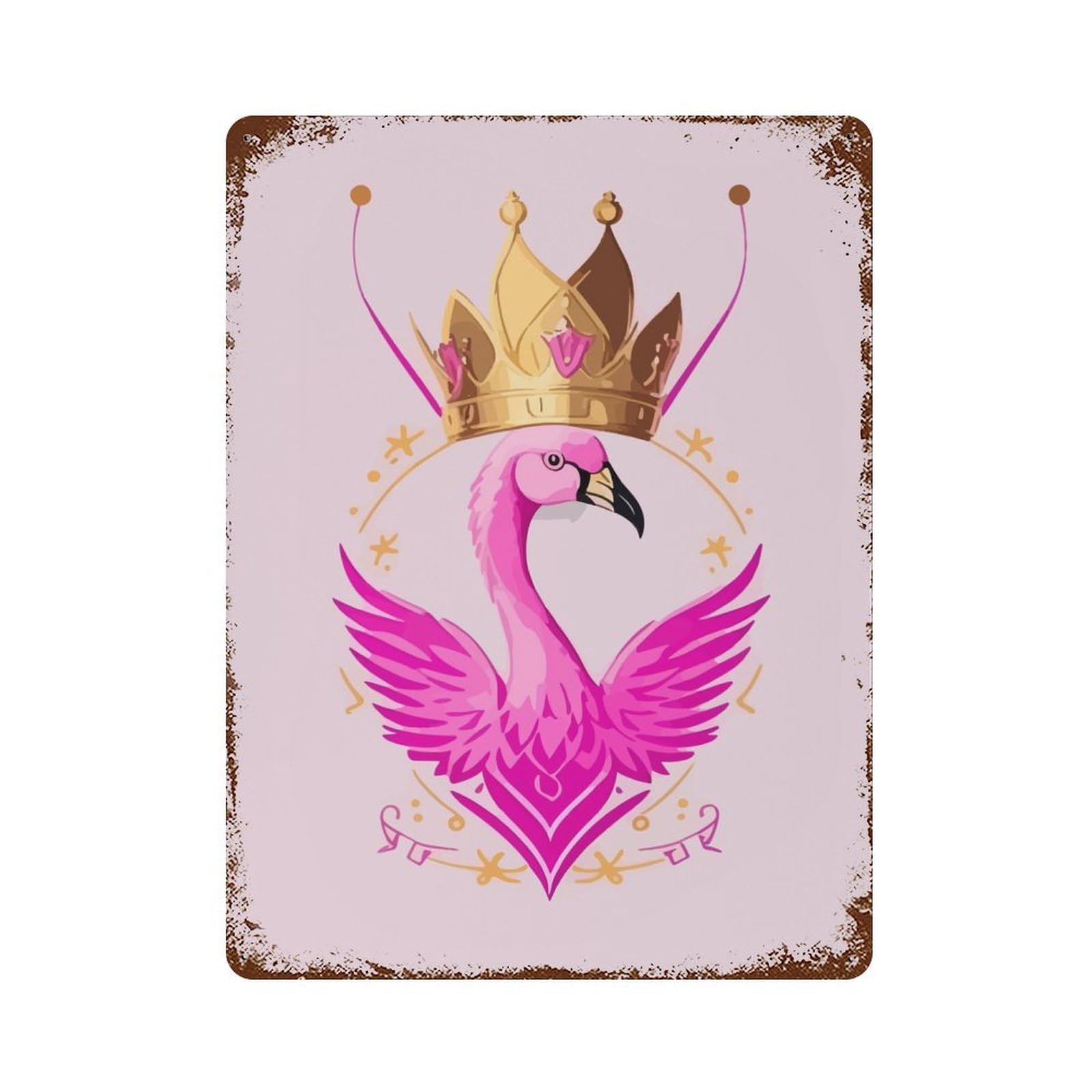 Decorative Tin Sign with Pink Flamingo Queen Design 15.7"x11.8", for Basement, Hobby Room And Garage Decor, Rustic Home Decor