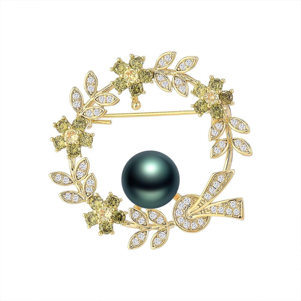 Black Tahiti Pearl Brooch Broches Jewelry For Women Fashion Christmas Gifts Wife Mom Girlfriend, Anniversary Birthday Fine Jewelry Gifts for Her