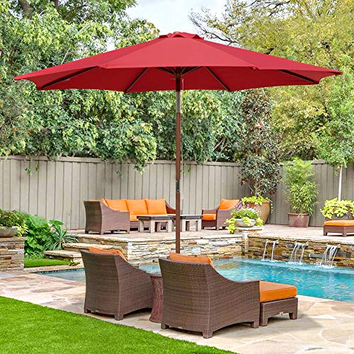 Yescom 13Ft Xl Outdoor Patio Umbrella W/ German Beech Wood Pole Beach Yard Garden Wedding Cafe Garden (Red) #TOP1