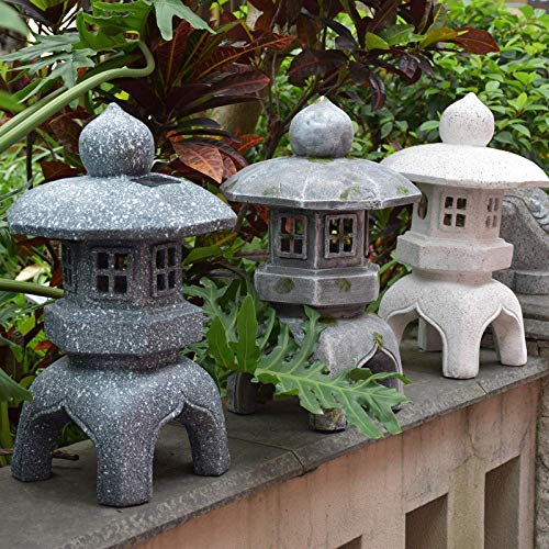 Nuanyi Japanese Pagoda Solar Light Garden Statue Japanese Buddha Sculpture Lantern Zen Decor,Gray #TOP4