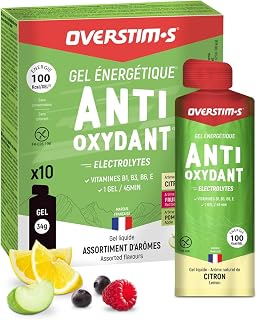 Overstim.s - Gel Antioxydant (10 sachets) - Limite les crampes - Energie durable - Electrolytes (magnésium, sodium) - Réduit la fatigue - 100 kcal/gel - Assortiment(Citron, Fruits rouges, Pomme verte)