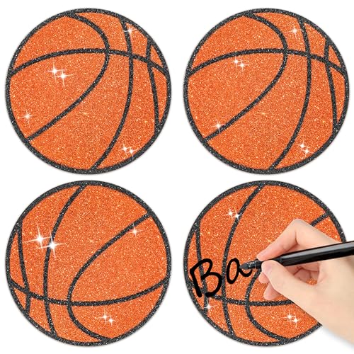 BWkoss Glitter Basketball Cutouts- 100Pcs Sport Ball Bulletin Board Basketball Shape DIY Paper Cuts Party Decorations for Sports Theme Party Baby Shower Birthday Classroom Game Day Wall Decor Supplies