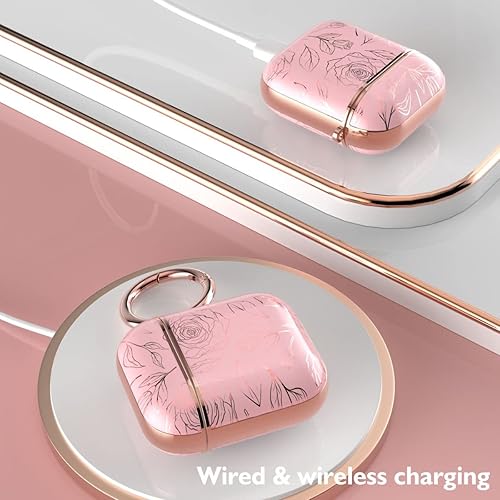 Miniatura 3 de TATOFY Funda para AirPods, diseño de flores doradas, funda rígida protectora con clip para mujeres y niñas (flor dorada rosa)